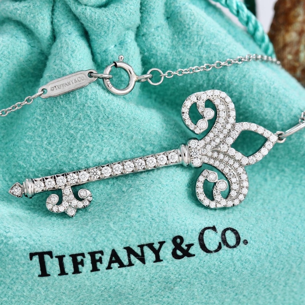 Tiffany & Co. Platinum Diamond Key 18” Necklace